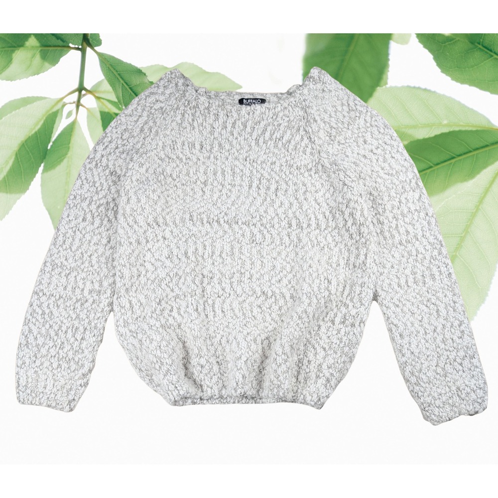 David Bitton XL Womens‎ Chunky Slub Eyelash Yarn White/Gray Pullover Sweater
